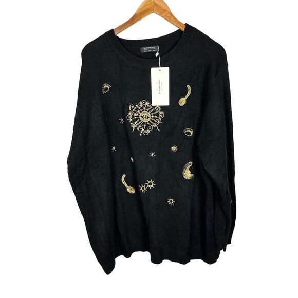 NWT Bloomchic Black Embroidered Knit Celestial Autumn Cozy Sweater Size 26 - Picture 7 of 9